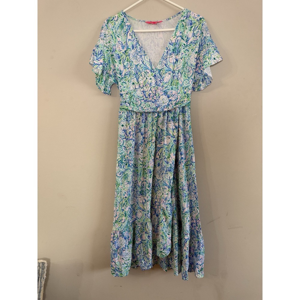 Lilly Pulitzer Dress Size S Juliet Ruffle Asymmetrical Hem Colorful Jersey